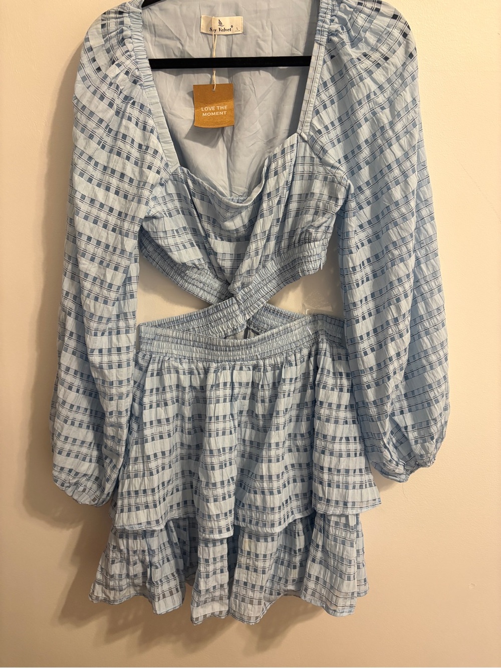 Love the Moment NWT Blue Plaid Tiered Cutout Women’s Dress
